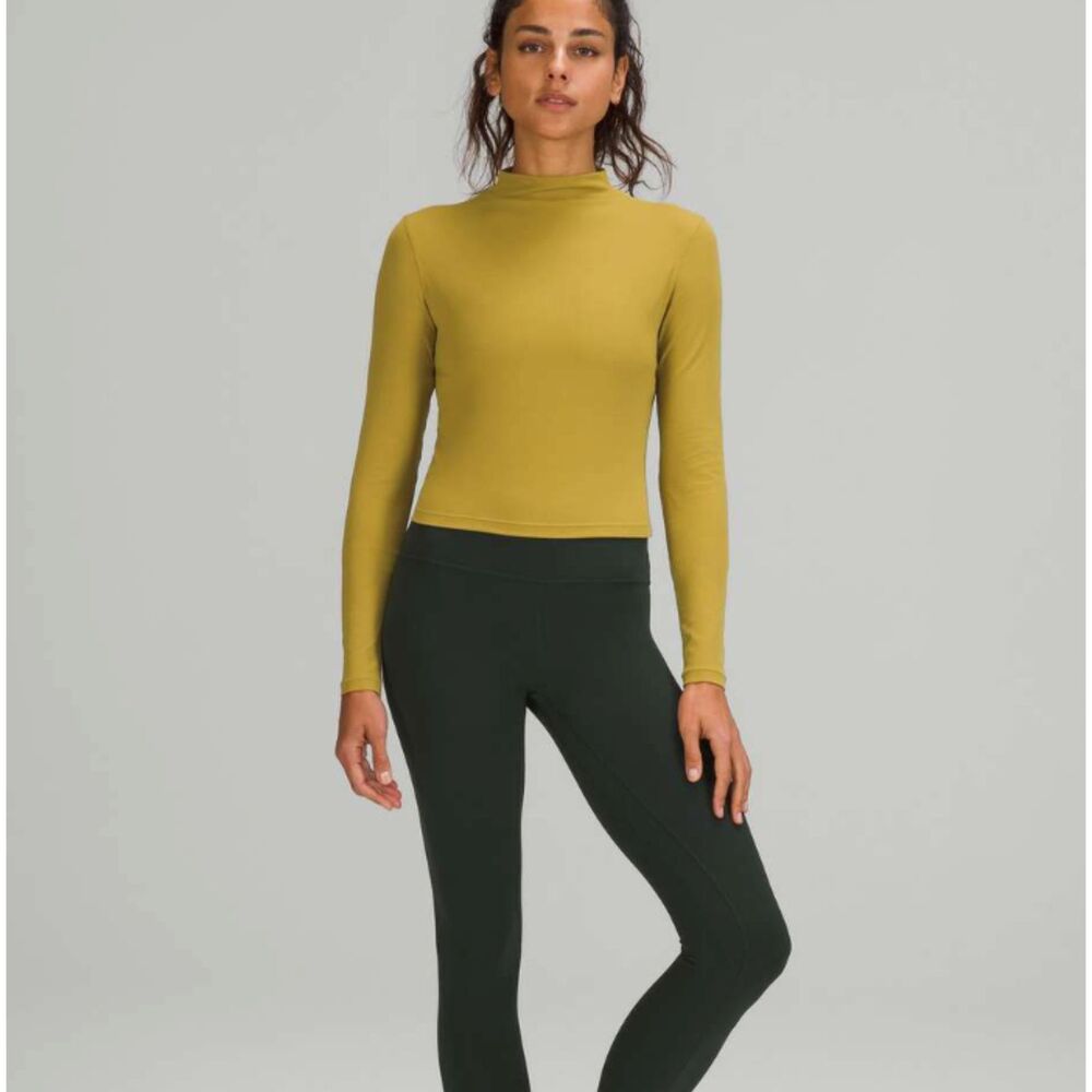 Lululemon All Aligned Mock Neck Long Sleeve Shirt Cropped Length Auric Gold